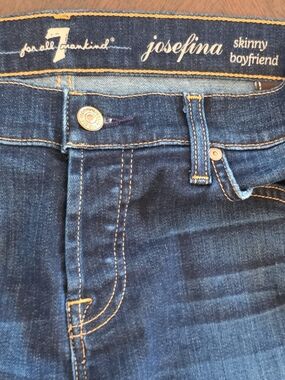 7 For All Mankind Josefina Skinny Boyfriend Jeans - Dark Blue Denim